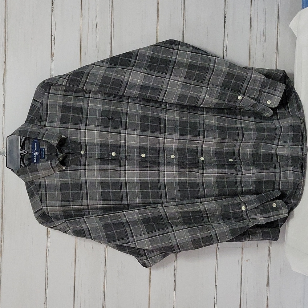 Ralph Lauren men's  gray plaid Blake button down shirt